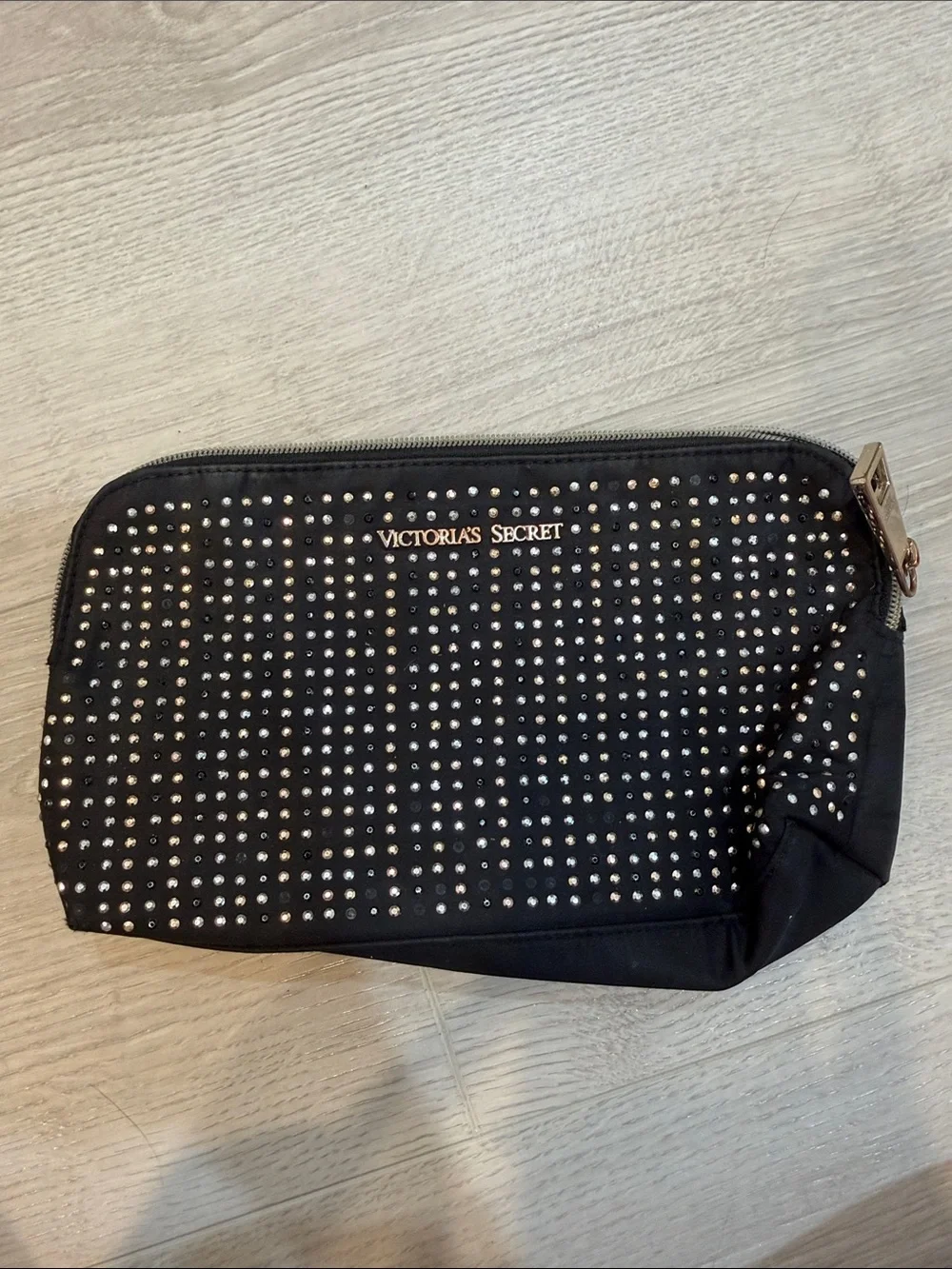 Victoria's Secret Black Studded Cosmetic Case with Gold Logo